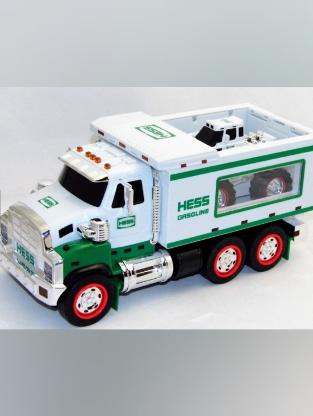 Hess White and Green Gasoline Toy Truck with Red Wheels
